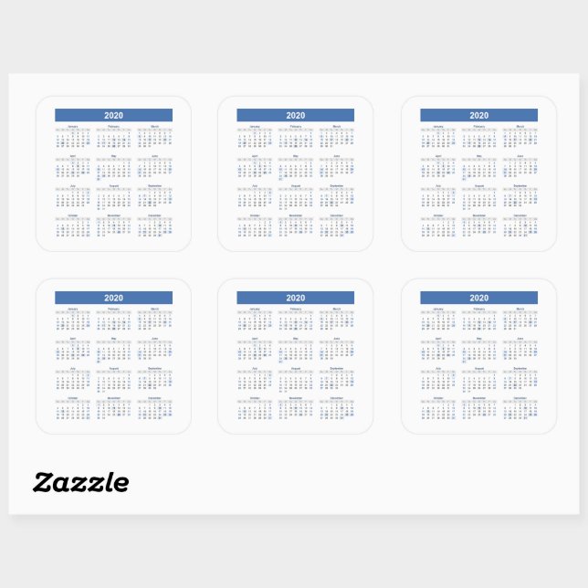 Sticker Carré Calendrier 2020 Année mensuelle (Feuille)