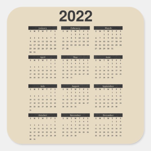 Sticker Carré Calendrier 2022 de douze mois (Devant)