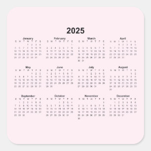 Sticker Carré Calendrier annuel 2025 sur rose pâle