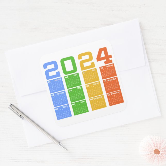 Sticker Carré Calendrier coloré 2024 (Enveloppe)