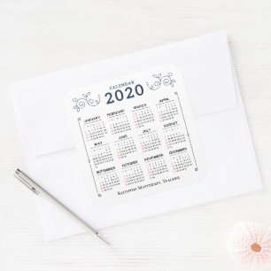 Sticker Carré Calendrier mensuel 2020 Personnaliser personnalis