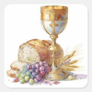 Sticker Carré Calice de l'Eucharistie et Hostie Première Sainte
