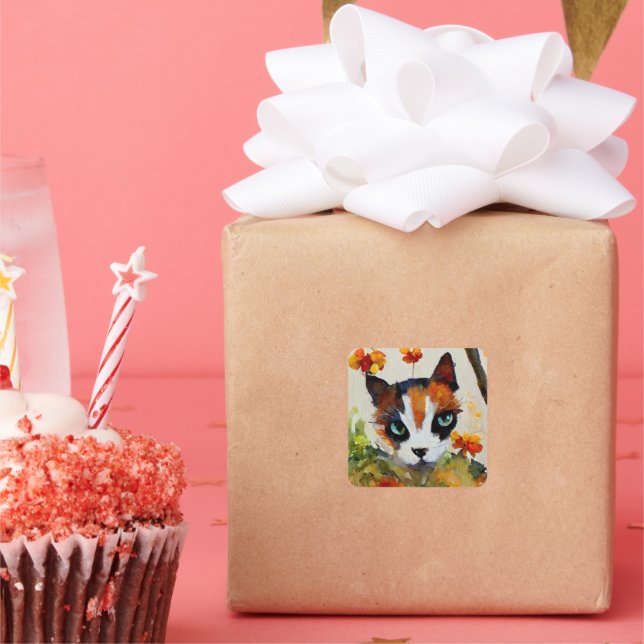 Sticker Carré Calico cat dans le jardin (Fête)