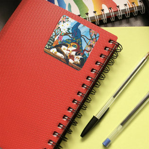 Sticker Carré Calico Cat Dragon Rouge