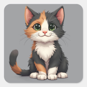 Sticker Carré Calico Kitten Whimsical avec attitude