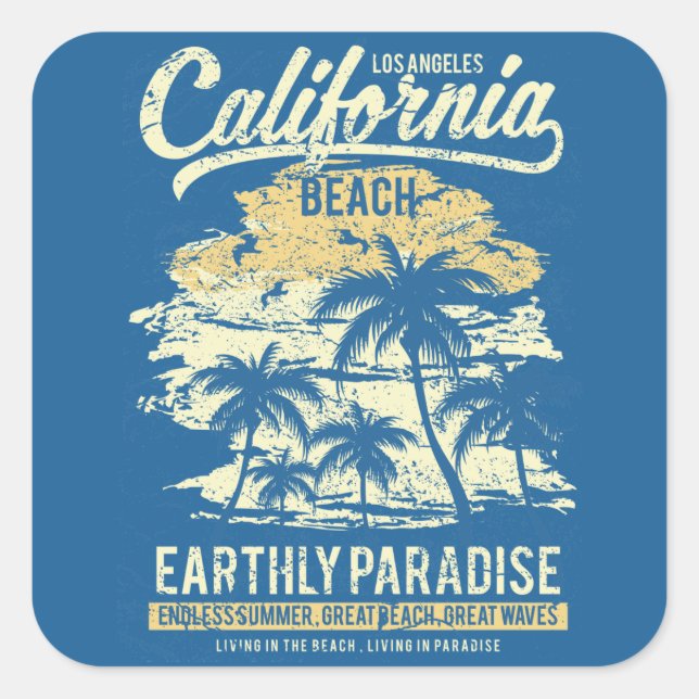 Sticker Carré California Beach Vivre à Paradise Été sans fin (Devant)