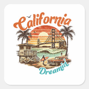 Sticker Carré California Dreamin’ - pont côtier, plage