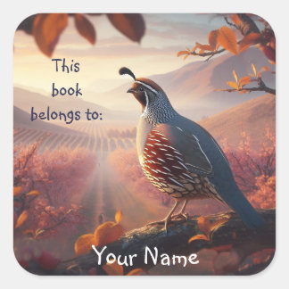 Sticker Carré California Quail Birds Ce livre appartient Plaque