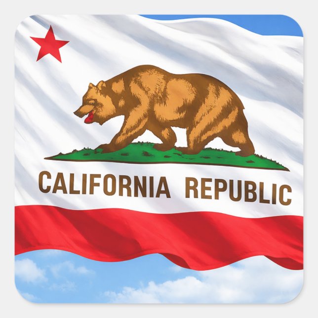 Sticker Carré California Republic Bear Flag – Patriotic (Devant)