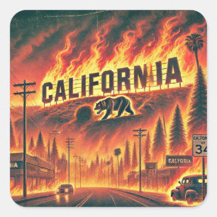 Sticker Carré CALIFORNIE Porte - clé D'INCENDIE