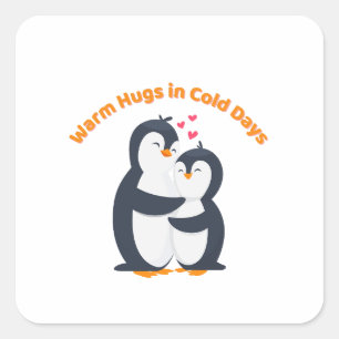 Sticker Carré Câlin de manchot mignon – Amour d'hiver