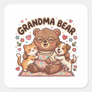Sticker Carré  Câlin mignon de grand-mère ours