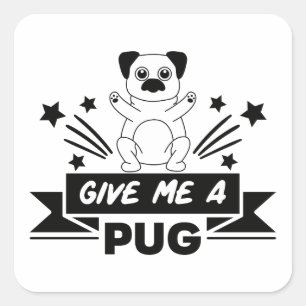 Sticker Carré Câlins de Pug Maman Chien Papa Bébé Toutous