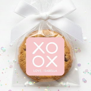 Sticker Carré Câlins et bisous XOXO Rose Cadeau d'amour mignon
