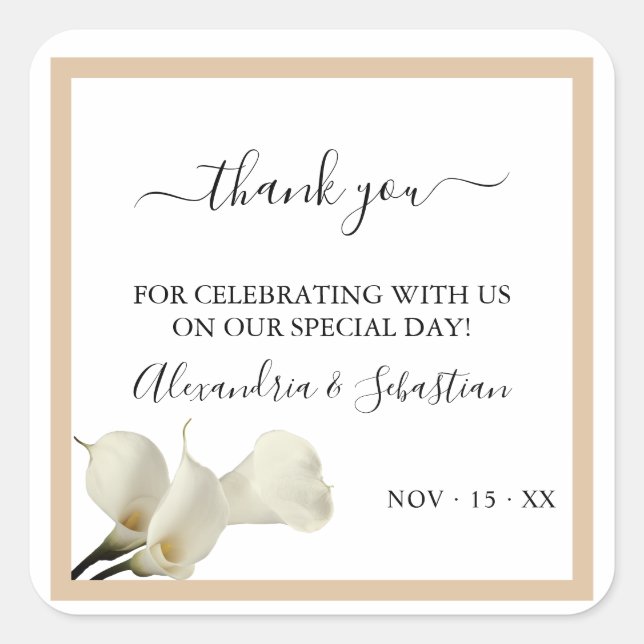 Sticker Carré Calla Lily Merci Mariage verdoyant (Devant)