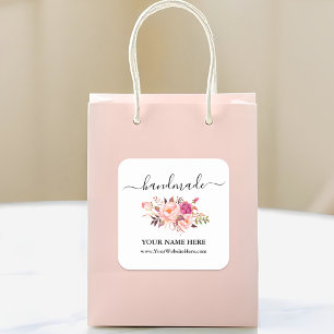 Sticker Carré Calligraphie Aquarelle artisanale Pink Blush Flora