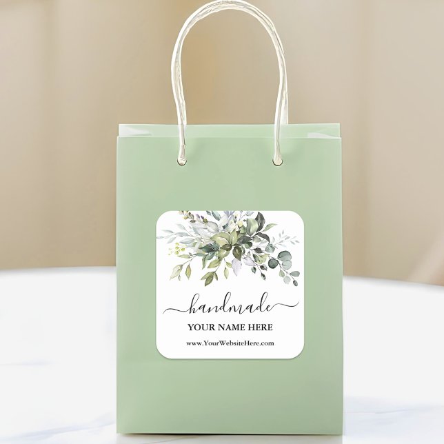 Sticker Carré Calligraphie Aquarelle artisanale Verdure (Customize to change text size, color or text style.)