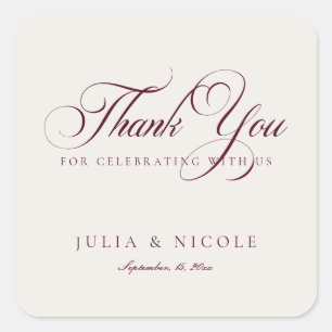 Sticker Carré Calligraphie de mariage classique script bordeaux