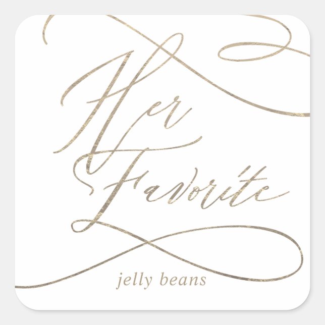 Sticker Carré Calligraphie d'or romantique Sa Faveur préférée (Devant)