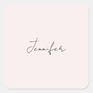 Sticker Carré Calligraphie Élégant Couleur Pastel Simple Nom