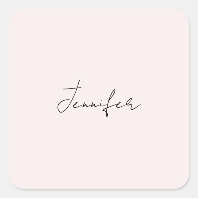 Sticker Carré Calligraphie Élégant Couleur Pastel Simple Nom (Devant)