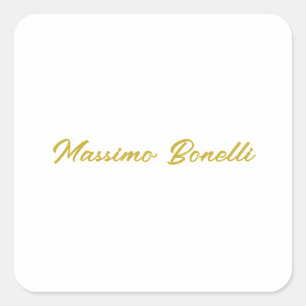 Sticker Carré Calligraphie Élégant Or Blanc Simple Nom