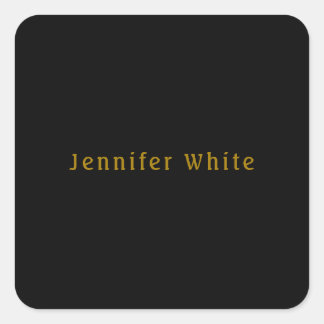 Sticker Carré Calligraphie Elegant Retro Gold & Black Nom