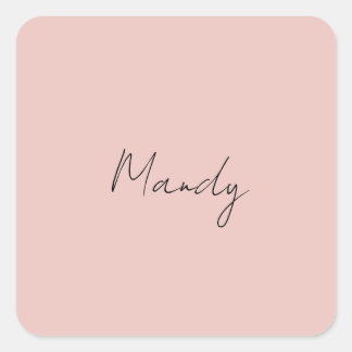 Sticker Carré Calligraphie Élégant Rose Or Plaine Nom simple