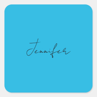 Sticker Carré Calligraphie Élégante Plaque Simple Nom Bleu