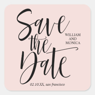 Sticker Carré Calligraphie en gras mariage moderne rose noir