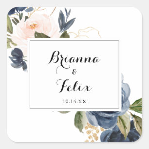 Sticker Carré Calligraphie Hiver Mariage floral Enveloppe Phoque