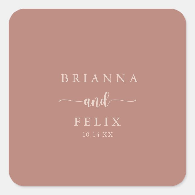 Sticker Carré Calligraphie Mariage en terre cuite Enveloppe Phoq (Devant)