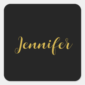 Sticker Carré Calligraphie minimaliste moderne Nom Black Gold