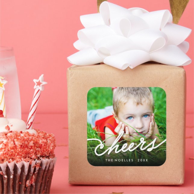 Sticker Carré Calligraphie moderne de fête pour photo "Cheers" (Fête)
