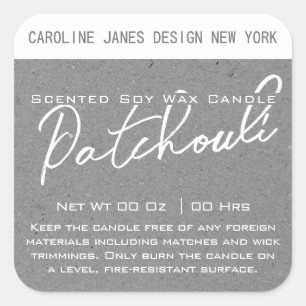 Sticker Carré Calligraphie moderne Gris Kraft Papier bougie Étiq