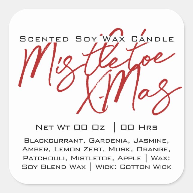 Sticker Carré Calligraphie moderne lettrant bougie noire blanche (Devant)