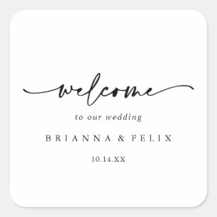 Sticker Carré Calligraphie Moderne Mariage élégant Bienvenue