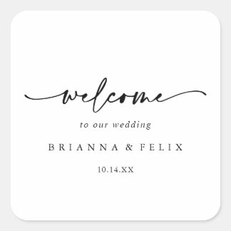 Sticker Carré Calligraphie Moderne Mariage élégant Bienvenue