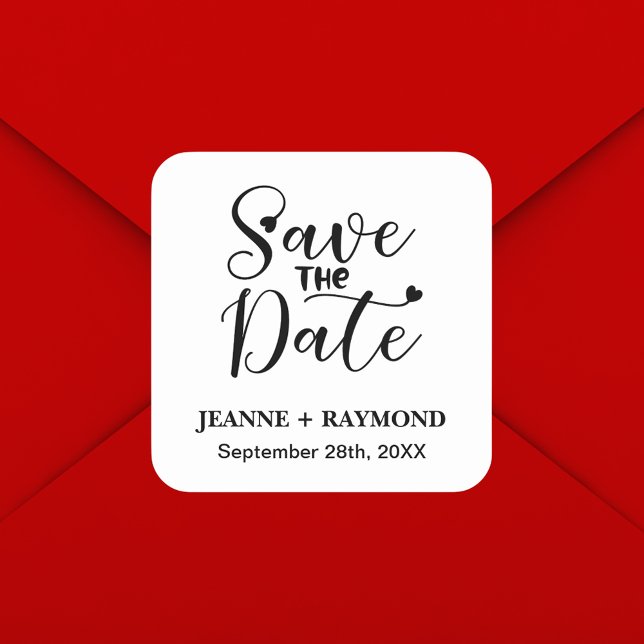 Sticker Carré Calligraphie Moderne Simple Mariage Carte "Save th (Simple modern calligraphy save the date square sticker adds elegant charm to wedding invites)