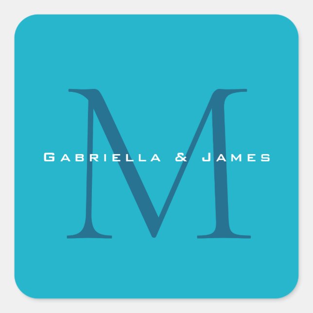 Sticker Carré Calligraphie monogramme Azure Blue Modern Plain (Devant)