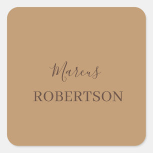 Sticker Carré Calligraphie monogramme marron minimaliste profess