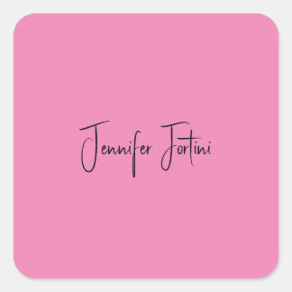 Sticker Carré Calligraphie Nom Élégant Pink Plain Simple