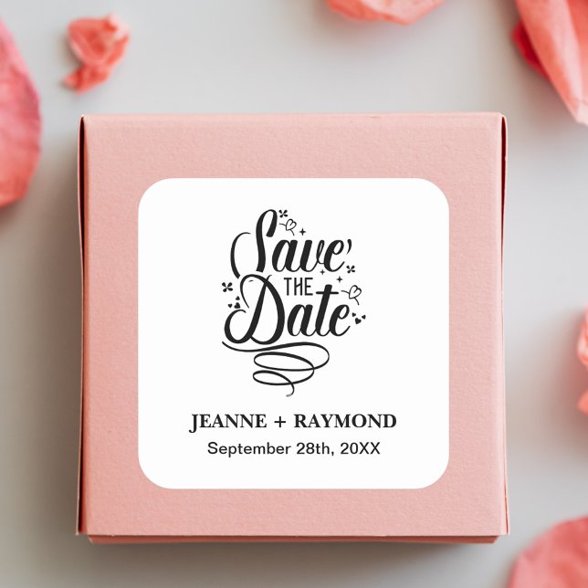 Sticker Carré Calligraphie Romantique Mariage Sur Mesure Date à  (Custom wedding square sticker creates a timeless touch for special announcements.)