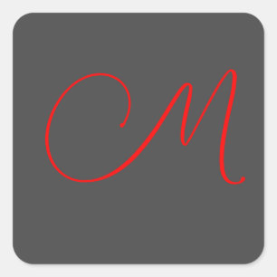 Sticker Carré Calligraphie rouge gris unique nom monogramme init