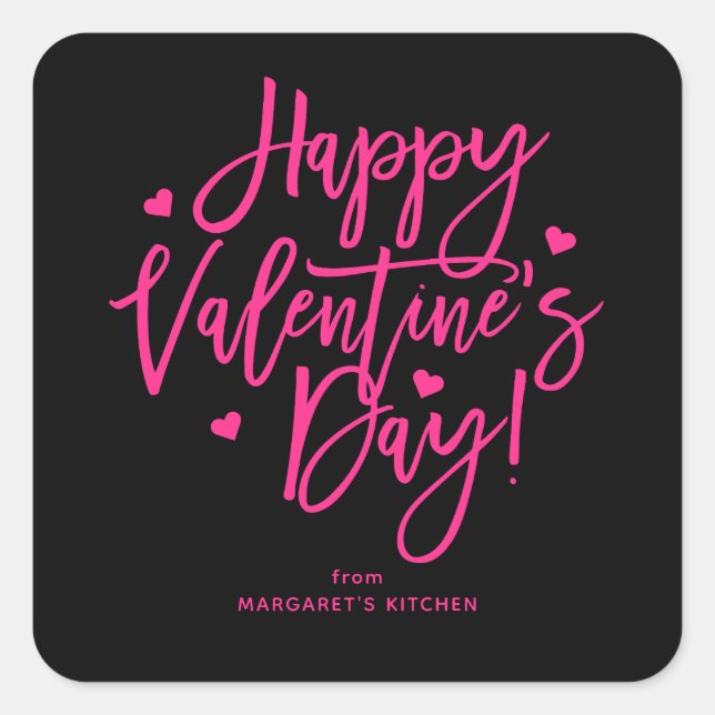 Sticker Carré Calligraphie Saint Valentin Black Pink Joyeuse Sai (Devant)