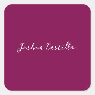 Sticker Carré Calligraphie Simple Couleur Vin Nom Professionnel