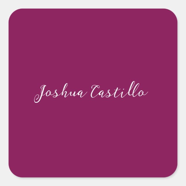 Sticker Carré Calligraphie Simple Couleur Vin Nom Professionnel (Devant)
