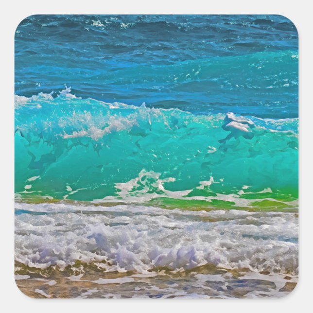Sticker Carré Calme Blue Ocean Waves Beach Art Faux (Devant)