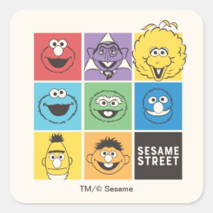 Sticker Carré Camarades de Sesame Street   Blocs de couleur