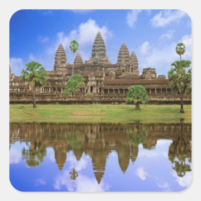 Sticker Carré Cambodge, Kampuchea, temple d'Angkor Wat. (Devant)